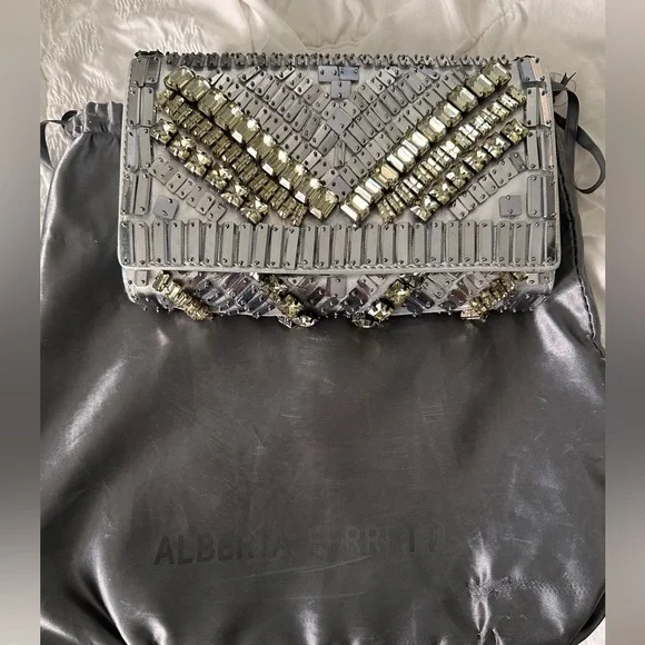 Alberta Ferretti Silver Crystal Embellished Chain Crossbody - Picture 1 of 10